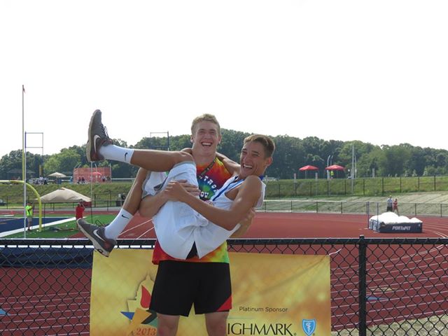 Good fun with the discus guy giving the high jump guy a lift
